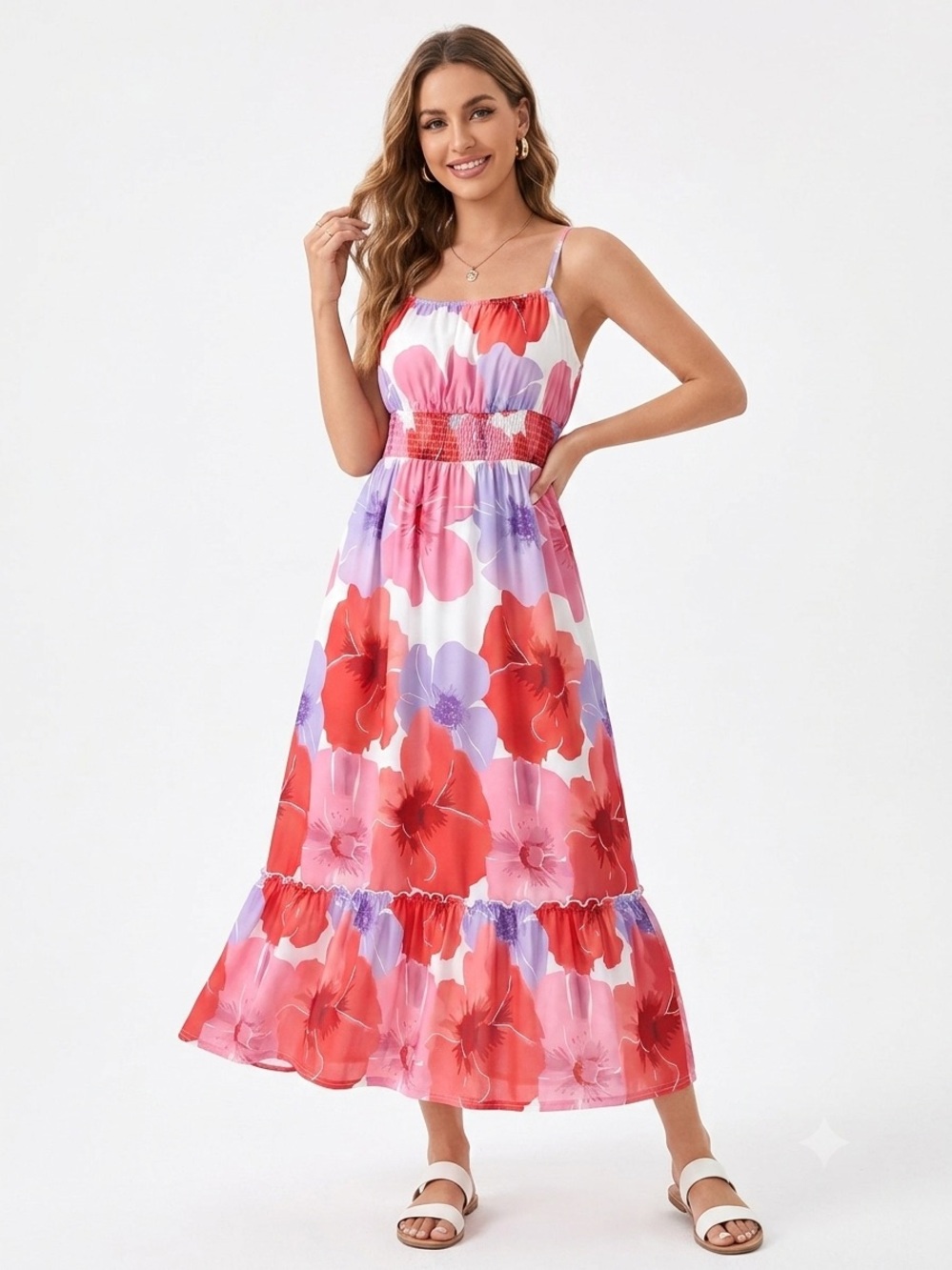 Grace Karin Red & Pink Floral Maxi Dress Size Medium New with tags